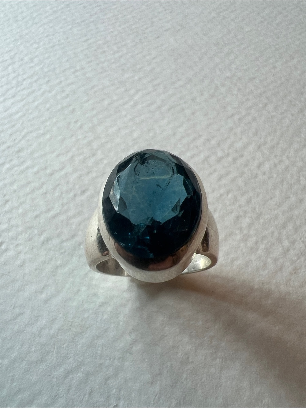 Sterling Silver Ring with Deep Teal Blue Faceted Stone